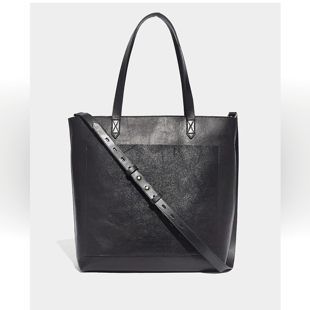 Madewell Zip Top Medium Transport Tote: Black Leather
